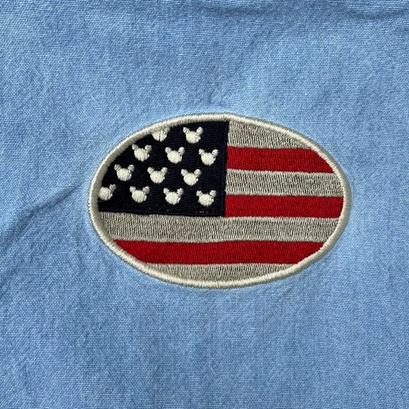 light blue denim sleeveless mickey mouse american flag patched blouse - Picture 3 of 6